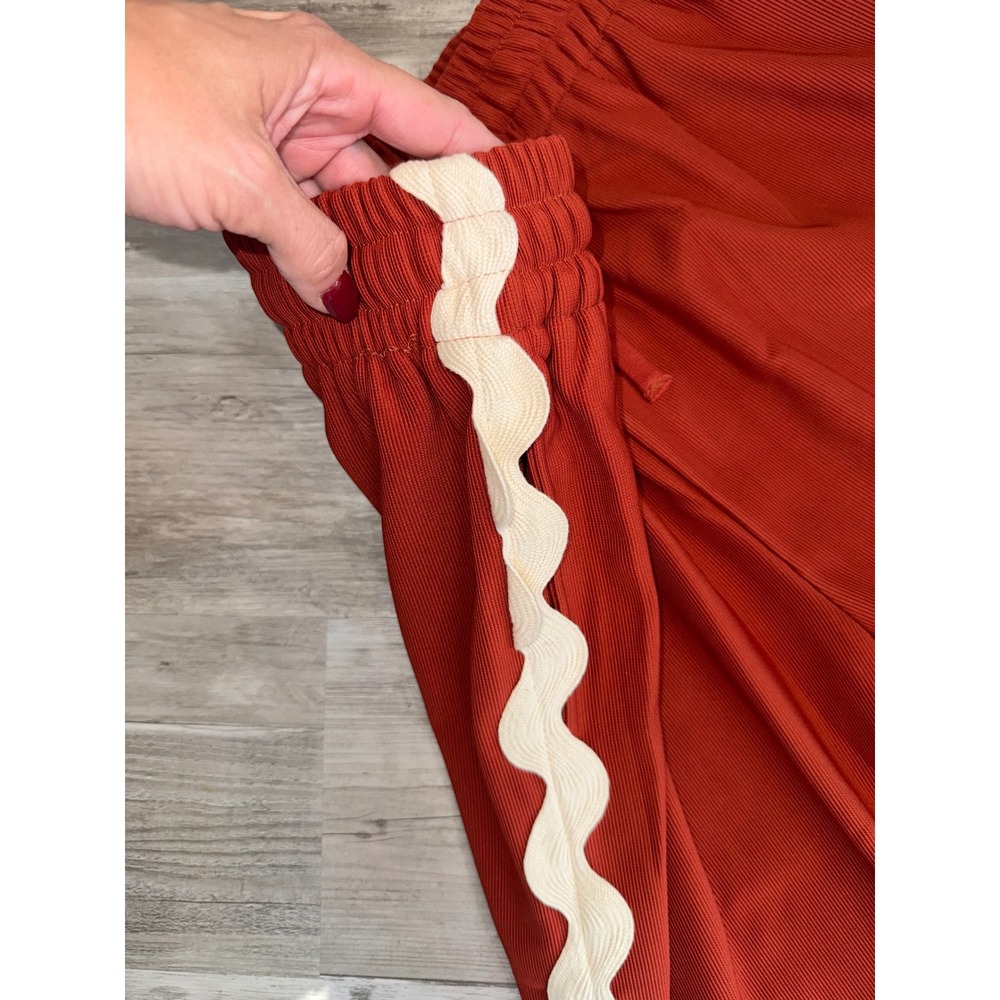 Unbranded Wide Leg Pants Women Rust Red Ric Rac Scallop Trim Ribbed Small - Picture 4 of 7